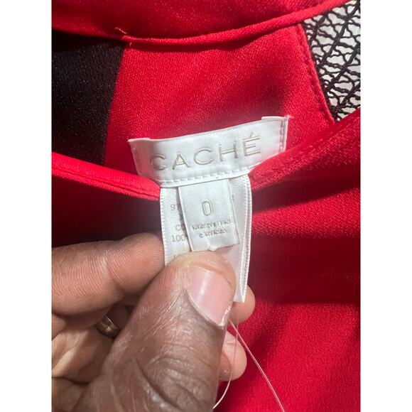 Caché Women’s Red Black Mesh Bodycon Cocktail Mini Dress Size 0 NWT - Picture 14 of 15